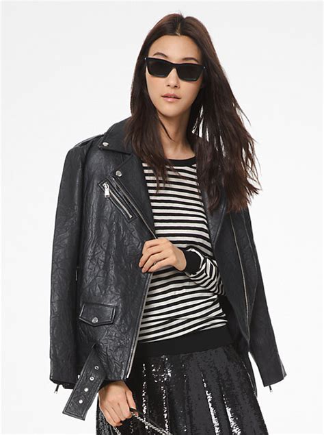 michael kors shiny crinkled leather crinkled|Crinkled Leather Moto Jacket .